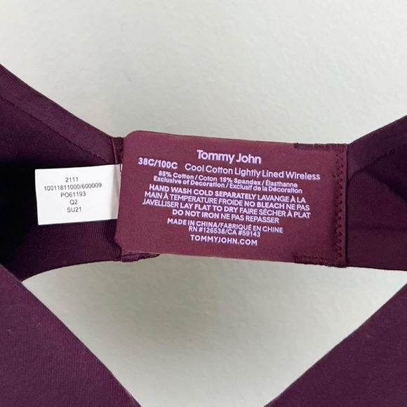 NWT Tommy John Cool Cotton Lightly Lined Wireless Bra in Winetasting - Picture 5 of 5